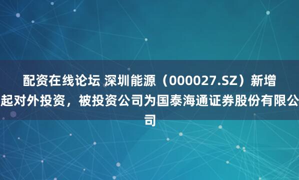 配资在线论坛 深圳能源（000027.SZ）新增一起对外投资，被投资公司为国泰海通证券股份有限公司